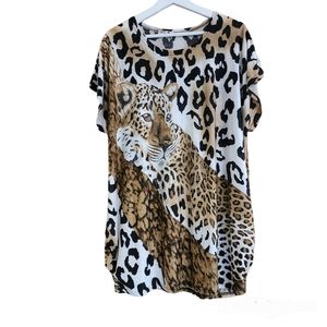 Blossom by P Womens Jeweled Cougar Short Sleeve Top Size S/M/L One Size